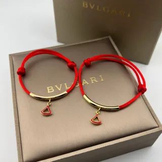 Bvlgari Red Gold Silk Cord Curved Bar Bracelet