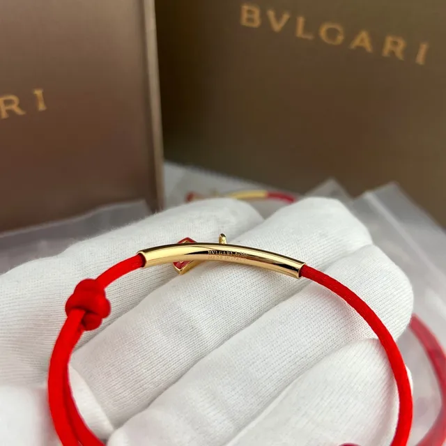 Bvlgari Red Gold Silk Cord Curved Bar Bracelet 5