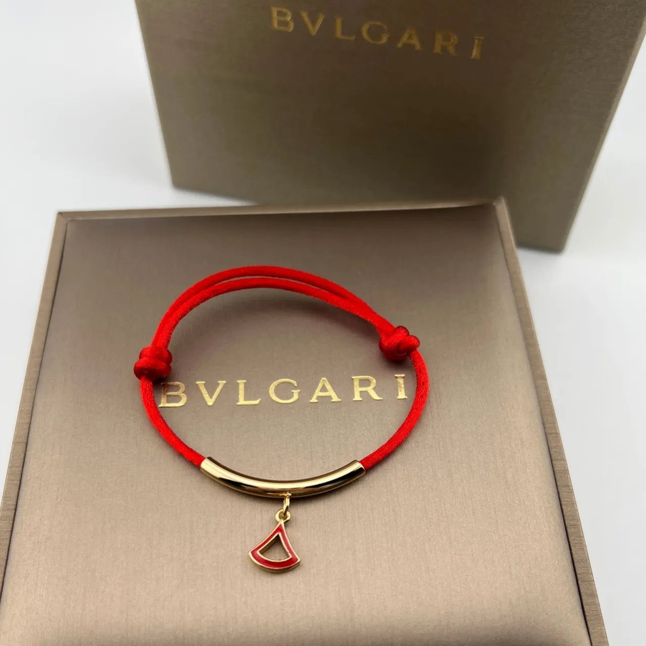 Bvlgari Red Gold Silk Cord Curved Bar Bracelet 6