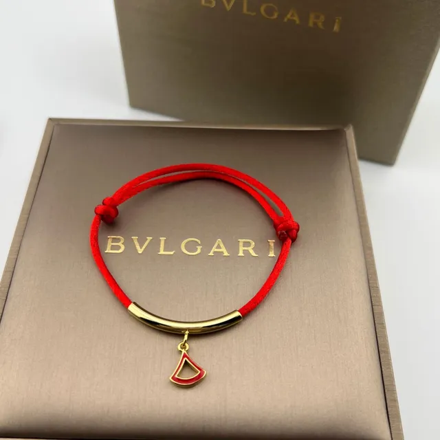Bvlgari Red Gold Silk Cord Curved Bar Bracelet 7