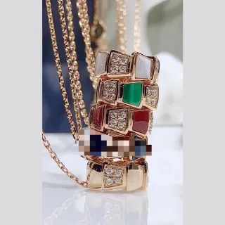 Bvlgari Serpenti Stacked Enamel and Diamond Pendant Necklace