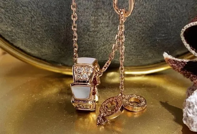 Bvlgari Serpenti Stacked Enamel and Diamond Pendant Necklace 6