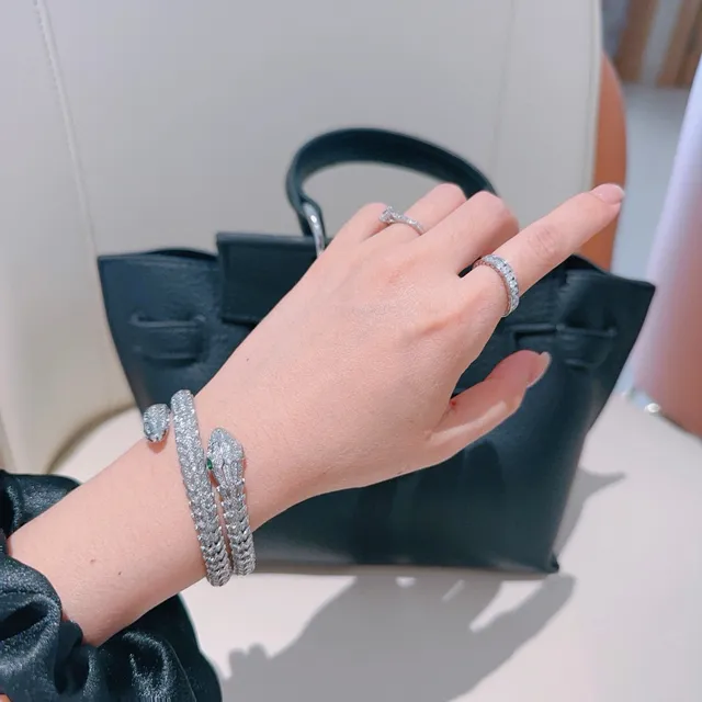Bvlgari चांदी हरा घुंघराले सांप पवेज सेट क्रिस्टल कंगन 2