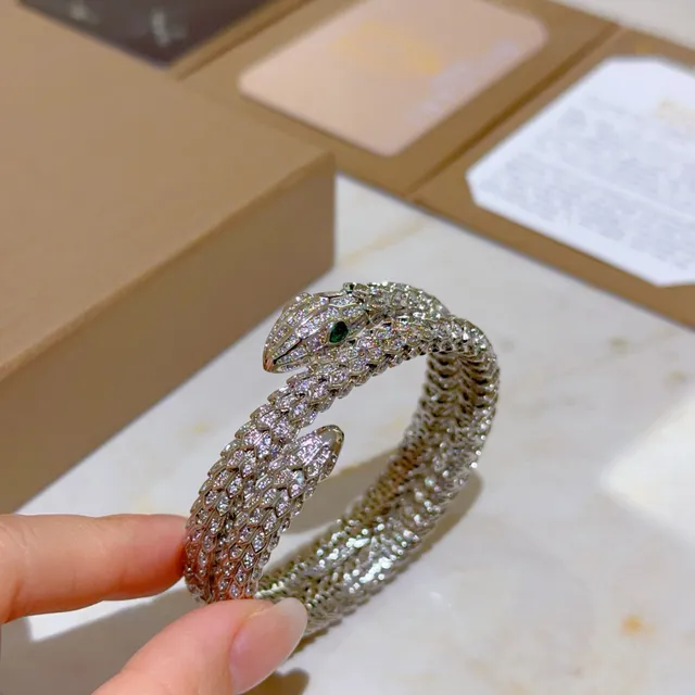 Bvlgari चांदी हरा घुंघराले सांप पवेज सेट क्रिस्टल कंगन 4