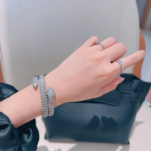 Bvlgari चांदी हरा घुंघराले सांप पवेज सेट क्रिस्टल कंगन 5