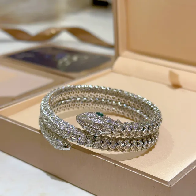Bvlgari चांदी हरा घुंघराले सांप पवेज सेट क्रिस्टल कंगन 6