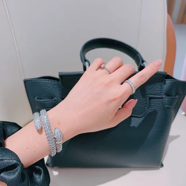 Bvlgari चांदी हरा घुंघराले सांप पवेज सेट क्रिस्टल कंगन 8