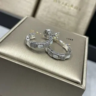 Bvlgari فضة أبيض أقراط حلقية مقسمة لؤلؤ أم تزيين