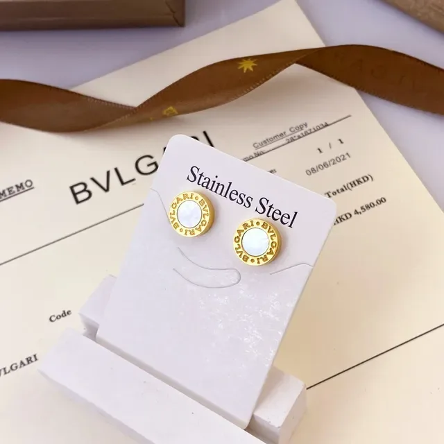 Bvlgari أقراط ستانلس ستيل وردي كريستال شعار معلقة قطرة 2