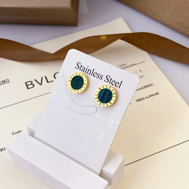Bvlgari أقراط ستانلس ستيل وردي كريستال شعار معلقة قطرة 3