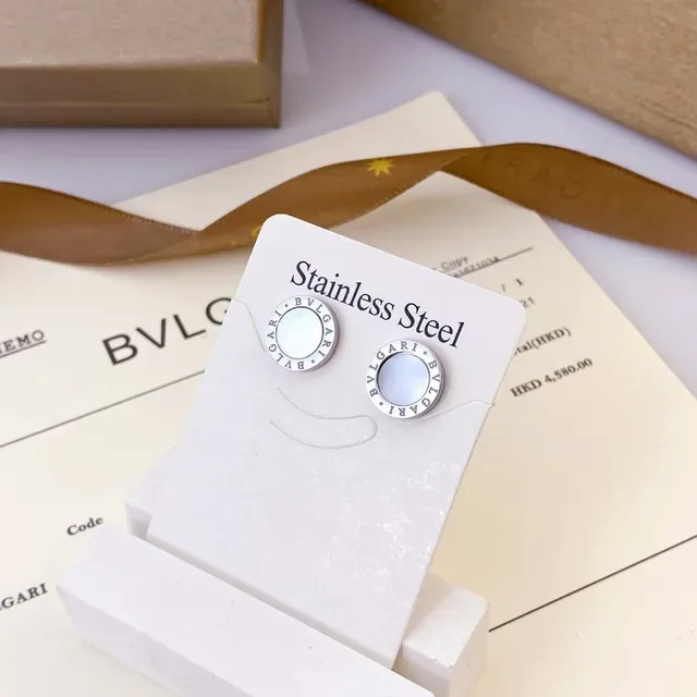 Bvlgari أقراط ستانلس ستيل وردي كريستال شعار معلقة قطرة 4