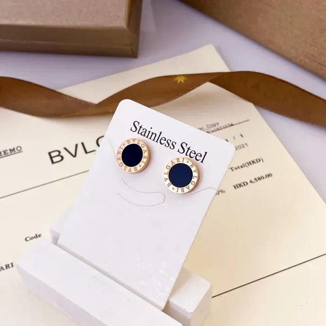 Bvlgari أقراط ستانلس ستيل وردي كريستال شعار معلقة قطرة 5