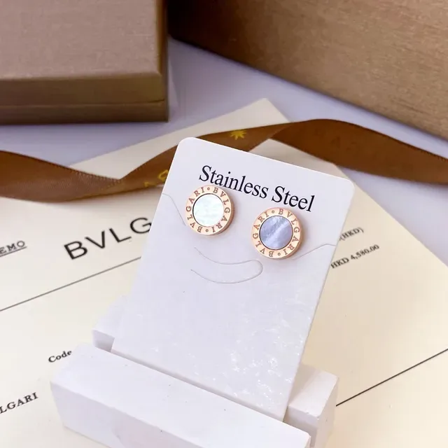Bvlgari أقراط ستانلس ستيل وردي كريستال شعار معلقة قطرة 6