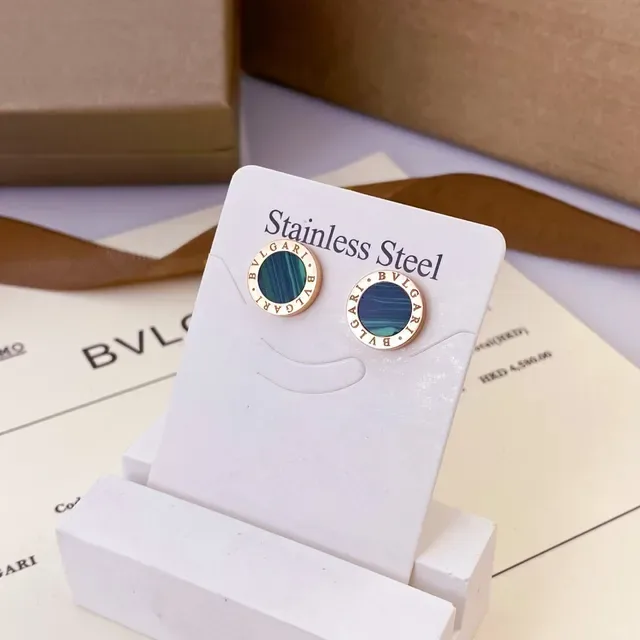 Bvlgari أقراط ستانلس ستيل وردي كريستال شعار معلقة قطرة 7