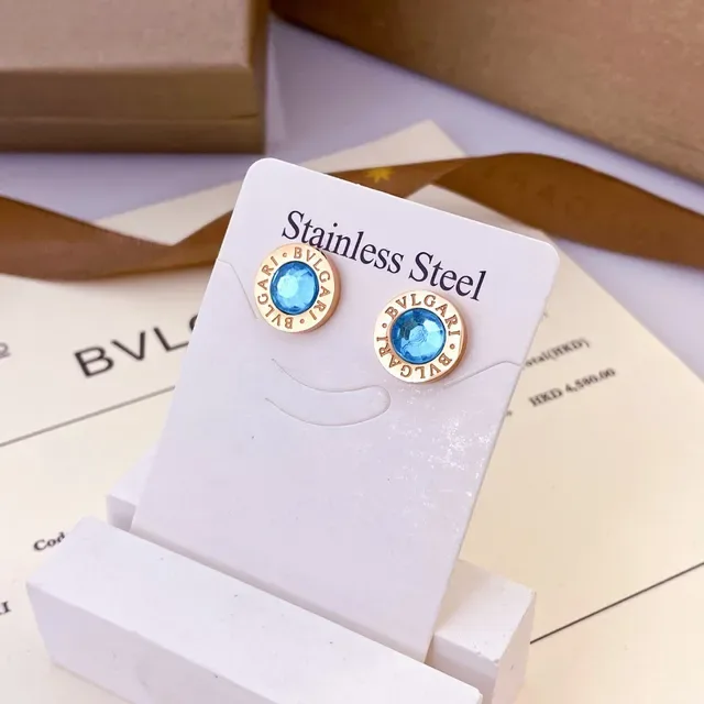 Bvlgari أقراط ستانلس ستيل وردي كريستال شعار معلقة قطرة 8