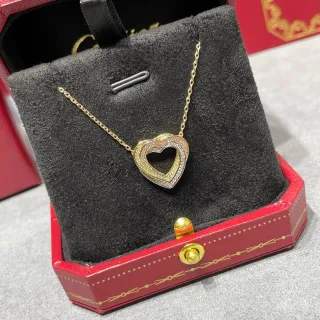 Cartier Amulette de Cartier قلب سلسلة طبقة مزدوجة Pavé الماس ثنائي اللون ذهب