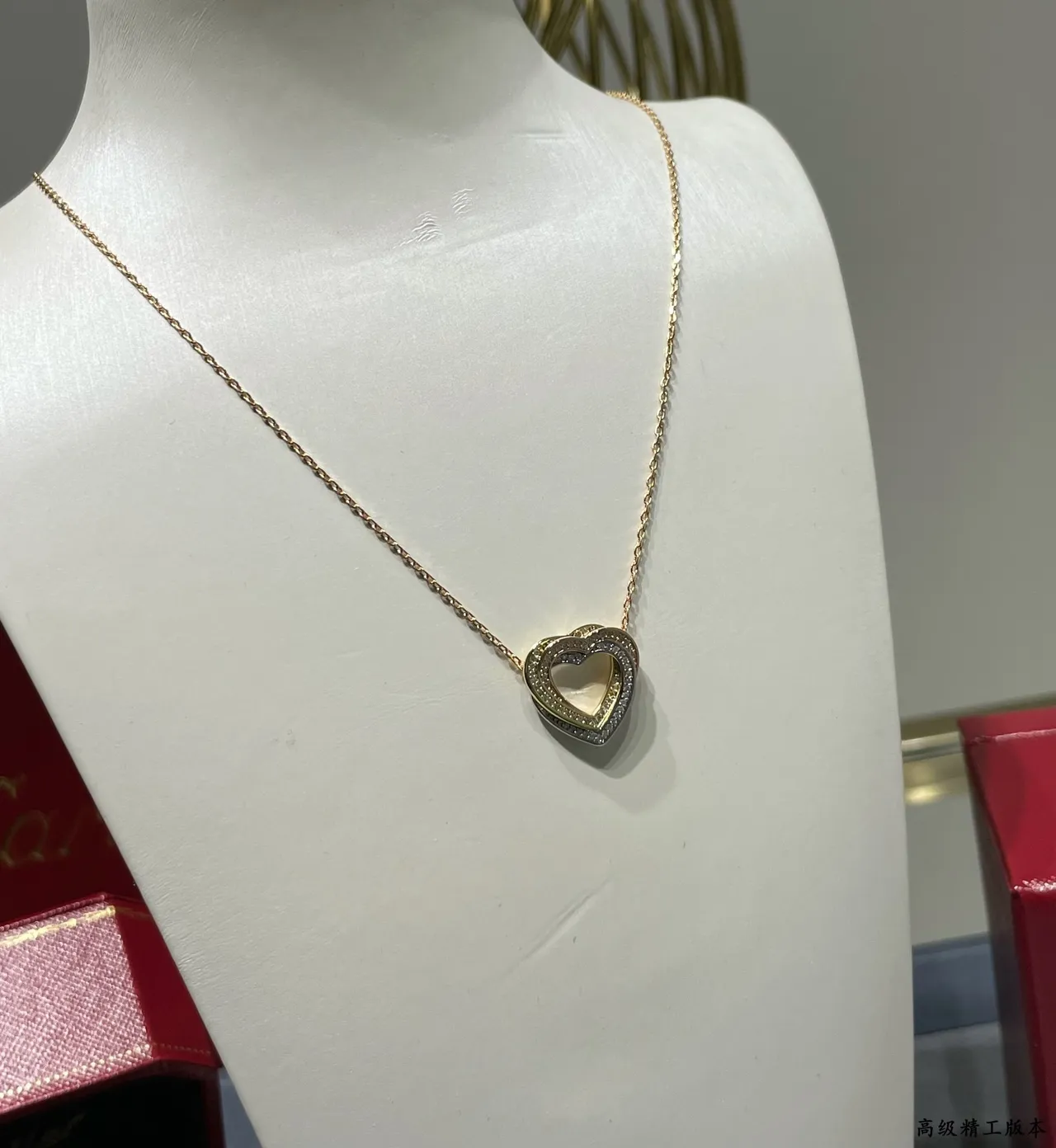 Cartier Amulette de Cartier Coração Colar Duas Camadas Pavé Diamante Bicolor Ouro 3