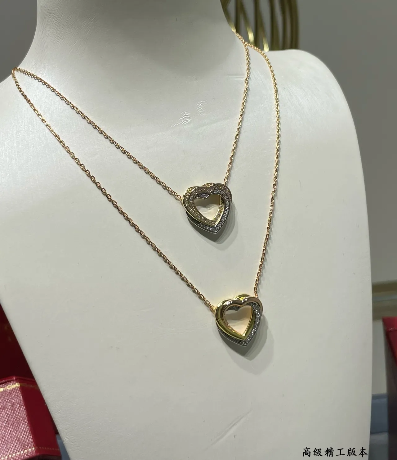 Cartier Amulette de Cartier Coração Colar Duas Camadas Pavé Diamante Bicolor Ouro 4