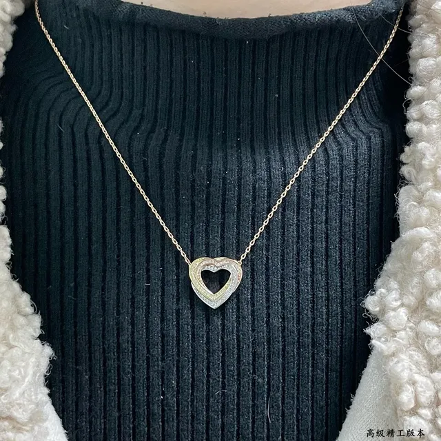 Cartier Amulette de Cartier Coração Colar Duas Camadas Pavé Diamante Bicolor Ouro 8