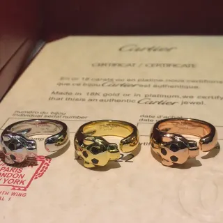 Cartier সোনালি কালো প্যান্থার মাথা মোটিফ খোলা ব্যান্ড রিং