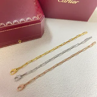 Cartier Gold Silver Rectangular Link Chain Polished Metal Bracelet