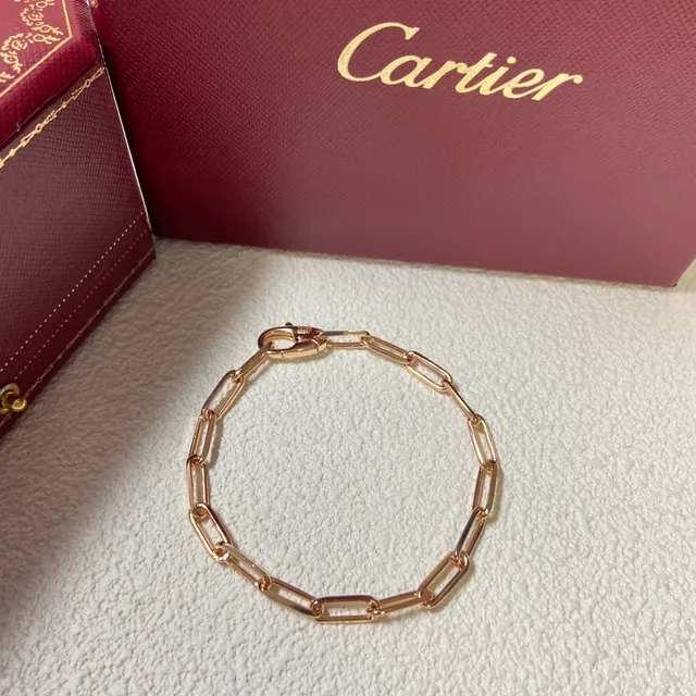 Cartier ذهب وفضة سلسلة روابط مستطيلة معدن مصقول سوار 3