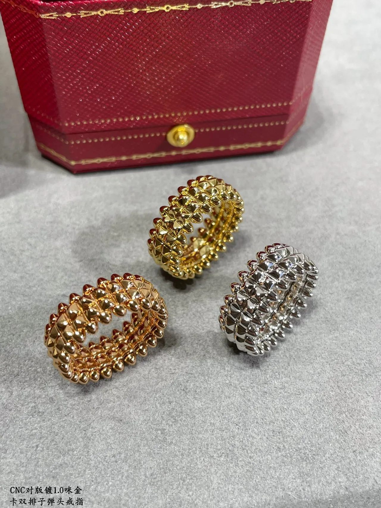 Cartier Gold Silver Spiked Geometric Dual-Row Pavé-Stud Ring 7