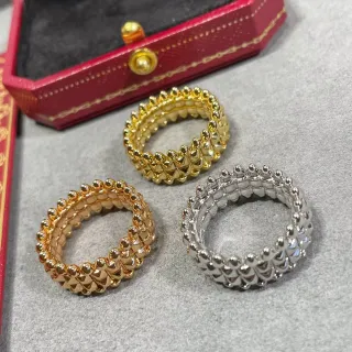 Cartier সোনা রুপা স্পাইকড জ্যামিতিক ডুয়াল-রো Pavé-Stud আংটি
