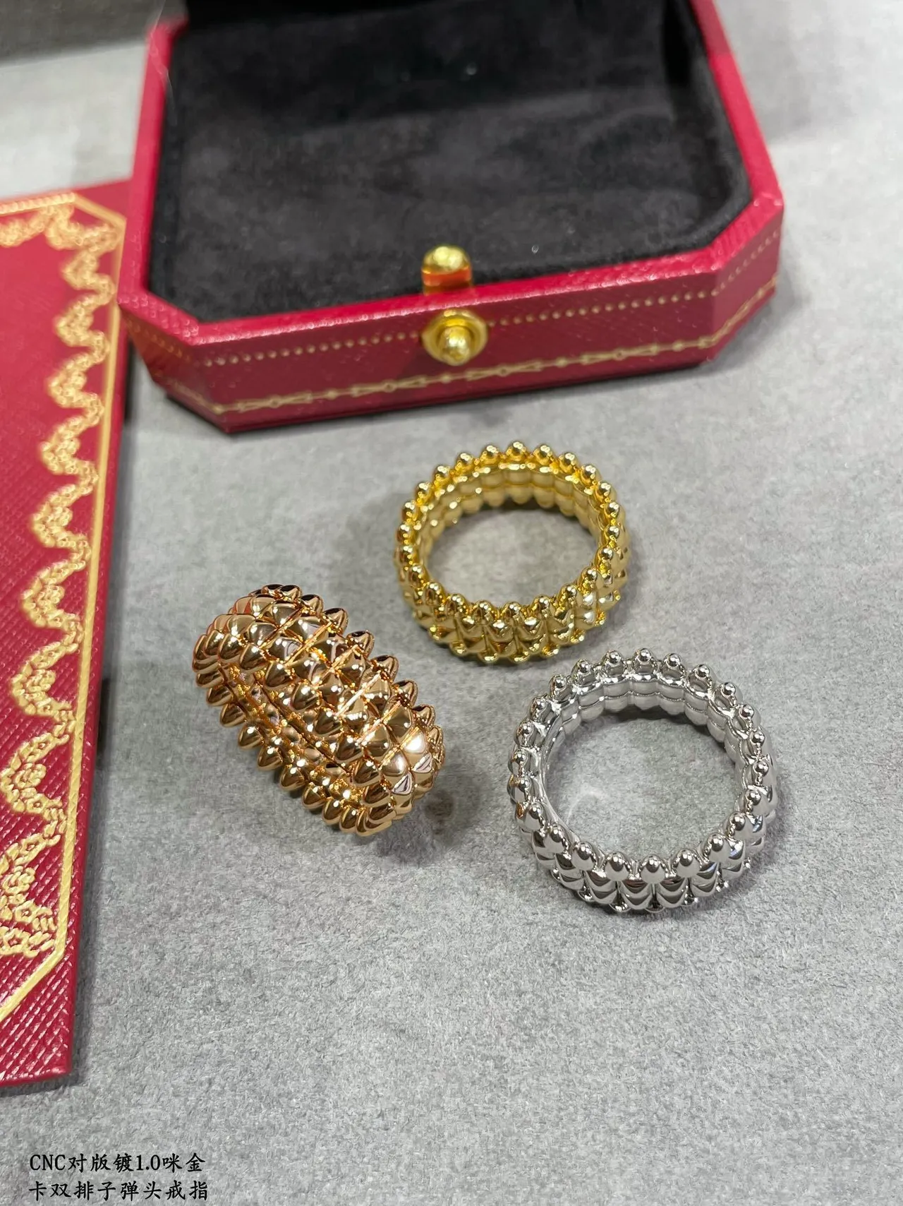 Cartier Gold Silver Spiked Geometric Dual-Row Pavé-Stud Ring 2