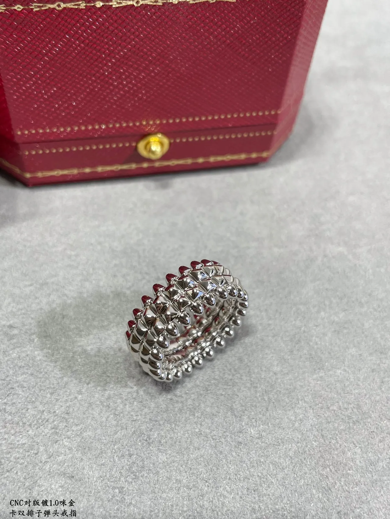 Cartier Gold Silver Spiked Geometric Dual-Row Pavé-Stud Ring 8