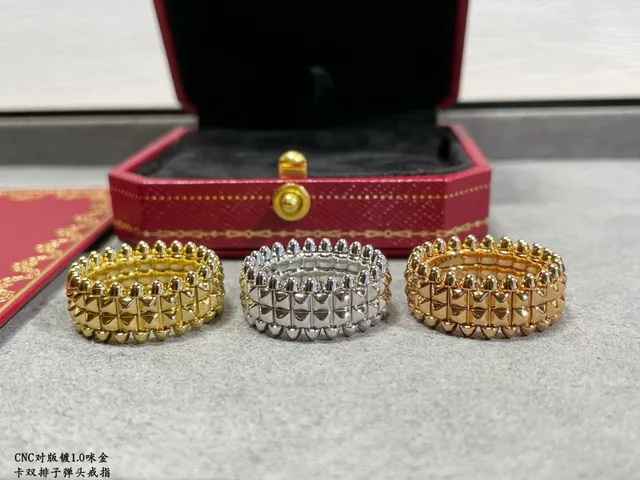 Cartier Gold Silver Spiked Geometric Dual-Row Pavé-Stud Ring 5