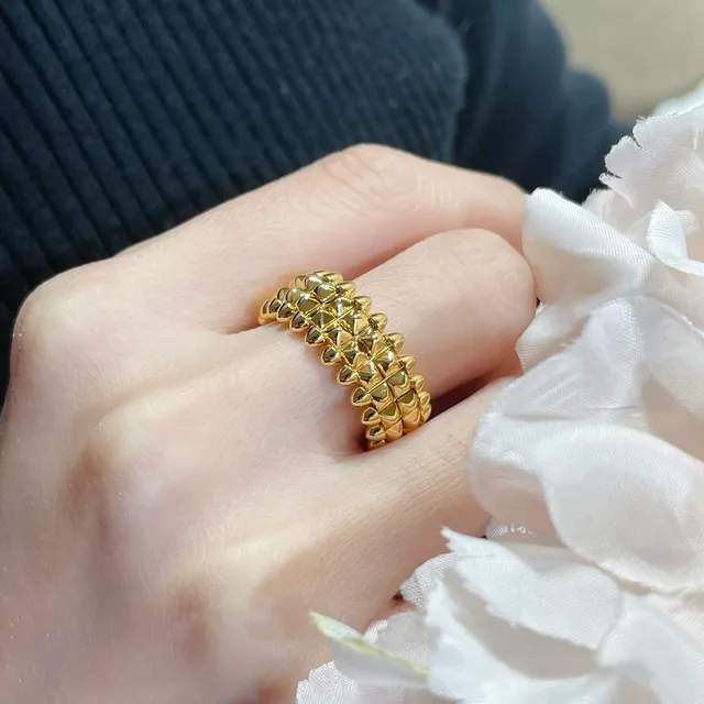 Cartier Gold Silver Spiked Geometric Dual-Row Pavé-Stud Ring 6