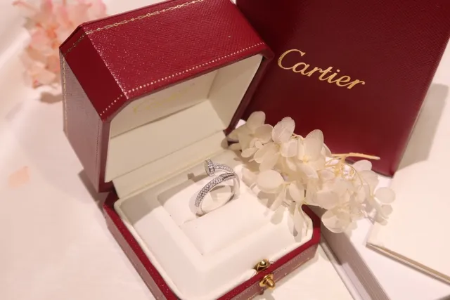 كارتير جاست يون كلو خاتم ذهبي فضي Pavé-Diamond مرصع نقشة المسمار 5