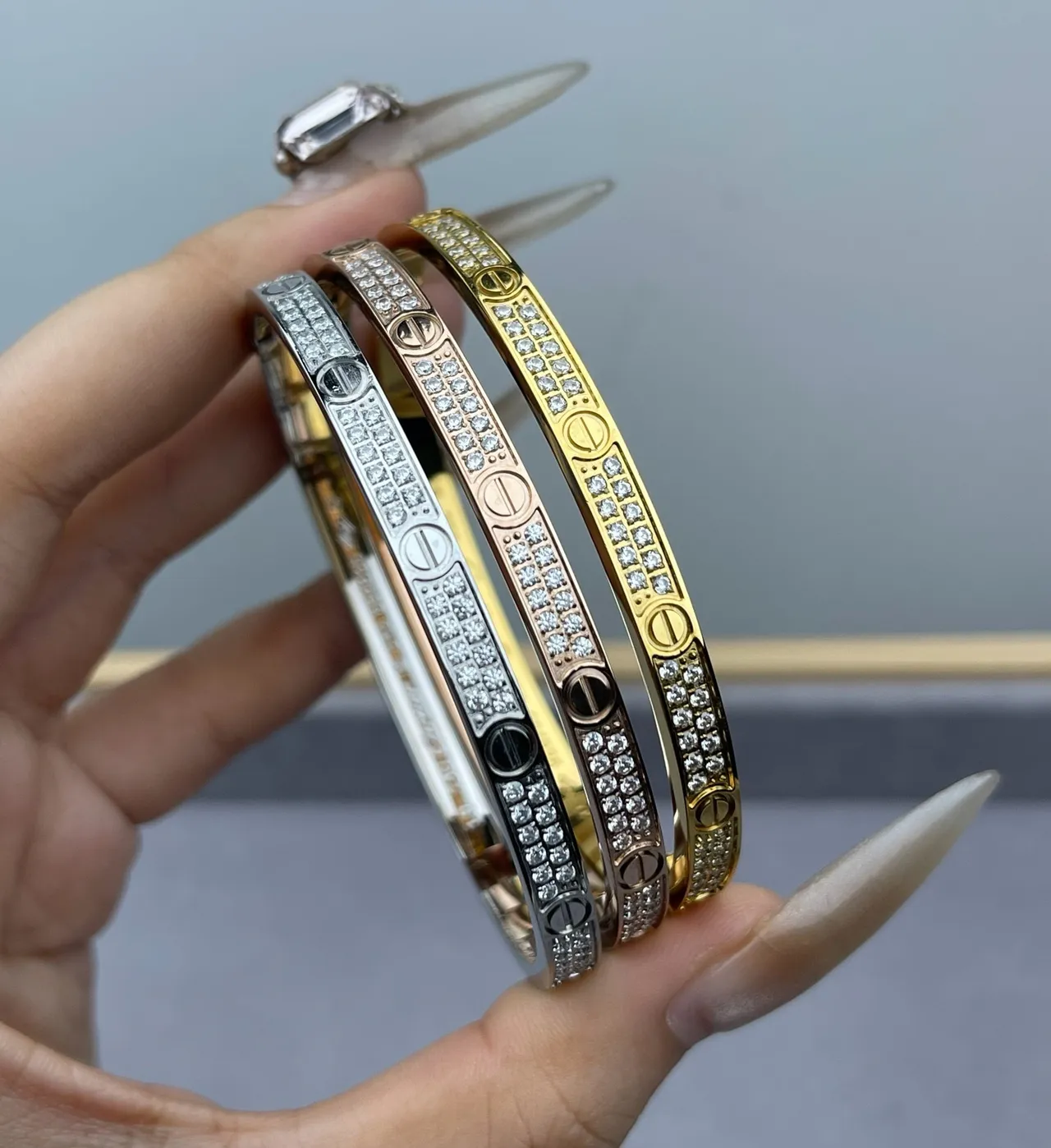 Cartier Juste un Clou Pavé Screw Motif Rigid Bangle Bracelets 2