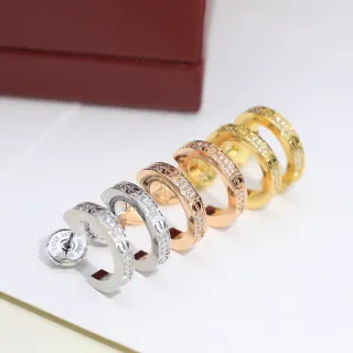 Cartier Juste un Clou সিলভার গোল্ড ফ্ল্যাট হুপ পাভে-সেট ক্রিস্টাল কানের দুল