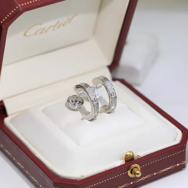Cartier Juste un Clou Silver Gold Flat Hoop Pavé-Set Crystals Earrings 4