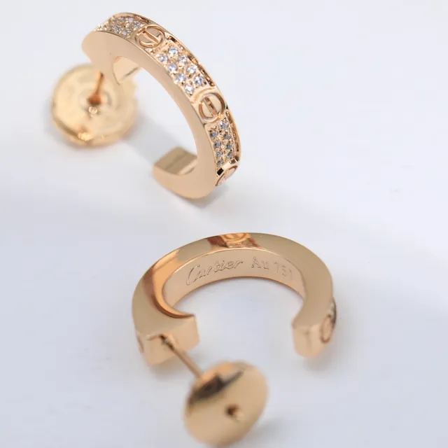 Cartier Juste un Clou Silver Gold Flat Hoop Pavé-Set Crystals Earrings 5