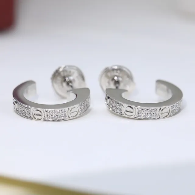 Cartier Juste un Clou Silver Gold Flat Hoop Pavé-Set Crystals Earrings 6