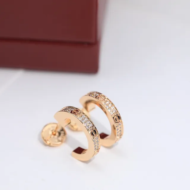 Cartier Juste un Clou Silver Gold Flat Hoop Pavé-Set Crystals Earrings 7