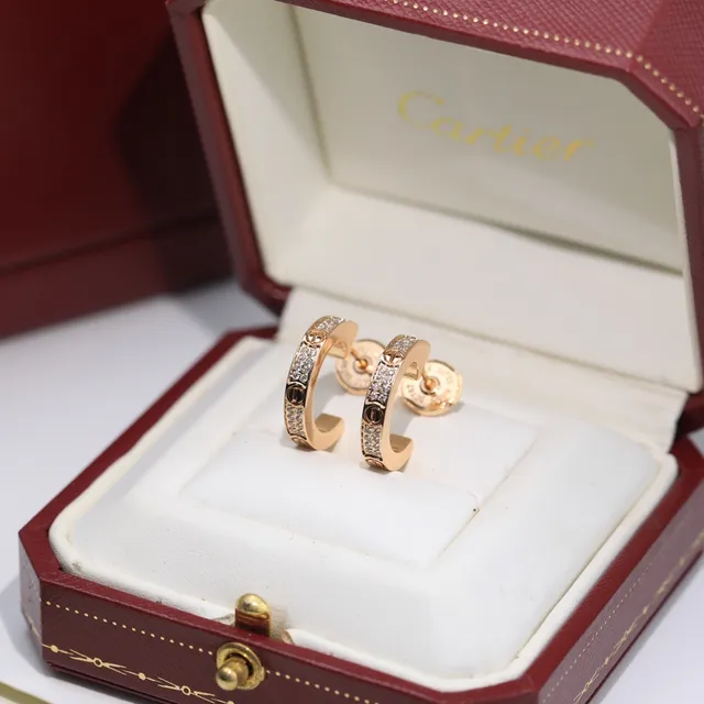 Cartier Juste un Clou Silver Gold Flat Hoop Pavé-Set Crystals Earrings 8