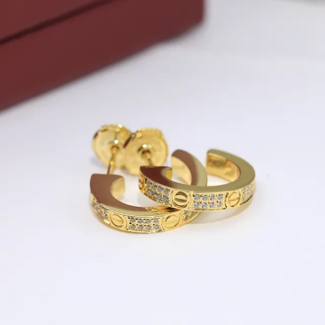 Cartier Juste un Clou Silver Gold Flat Hoop Pavé-Set Crystals Earrings 9