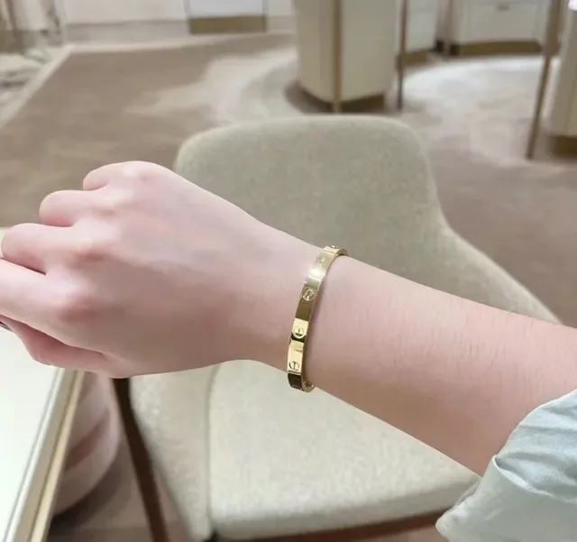 Pulseira Cartier Love Prata e Dourado Polido com Bisagra e Motivo de Parafuso Pulseiras 3