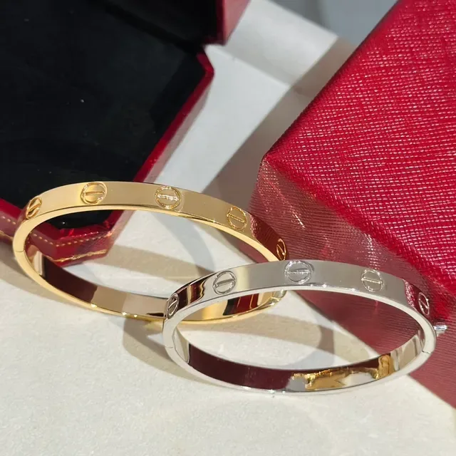 Pulseira Cartier Love Prata e Dourado Polido com Bisagra e Motivo de Parafuso Pulseiras 6