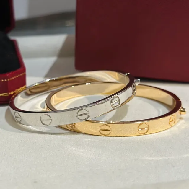 Pulseira Cartier Love Prata e Dourado Polido com Bisagra e Motivo de Parafuso Pulseiras 8