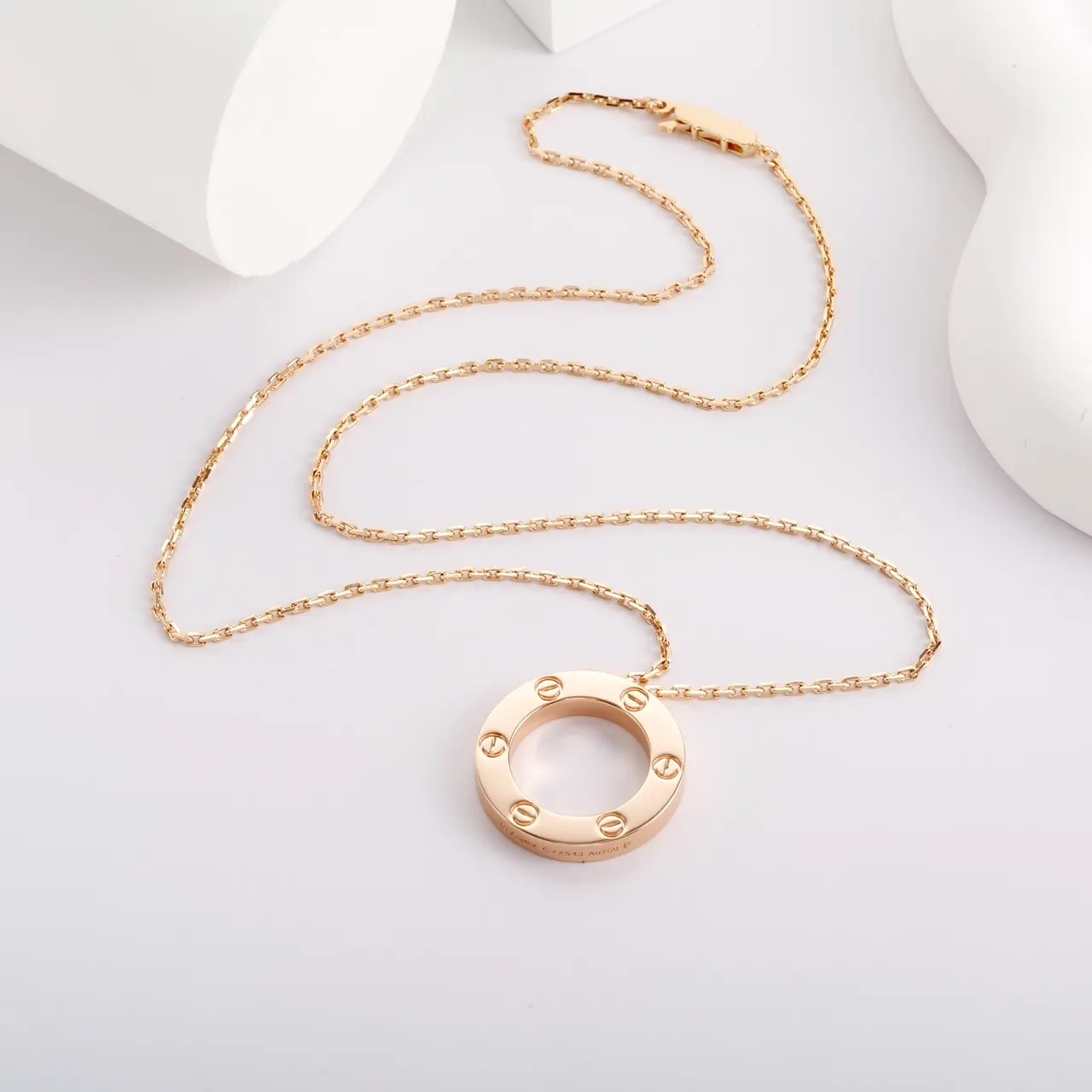 Cartier Love বৃত্তাকার খোলা হুপ স্ক্রু-মোটিফ গোলাপি সোনা হার 6