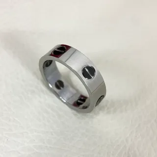 Cartier Love Silver Red Flat-Band Screw-Motif Ring