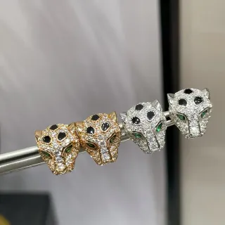 Cartier Panthère সোনা রূপা তেন্ডুয়া মাথা মোটিফ প্যাভে ক্রিস্টাল কানের দুল