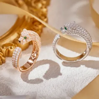 Cartier Panthère তেন্ডুয়া মাথা পাভে ডায়মন্ড ইমারল্ড আই ওপেন রিং