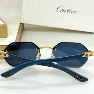 Cartier Rimless Octagonal Blue Wood-Effect Sunglasses