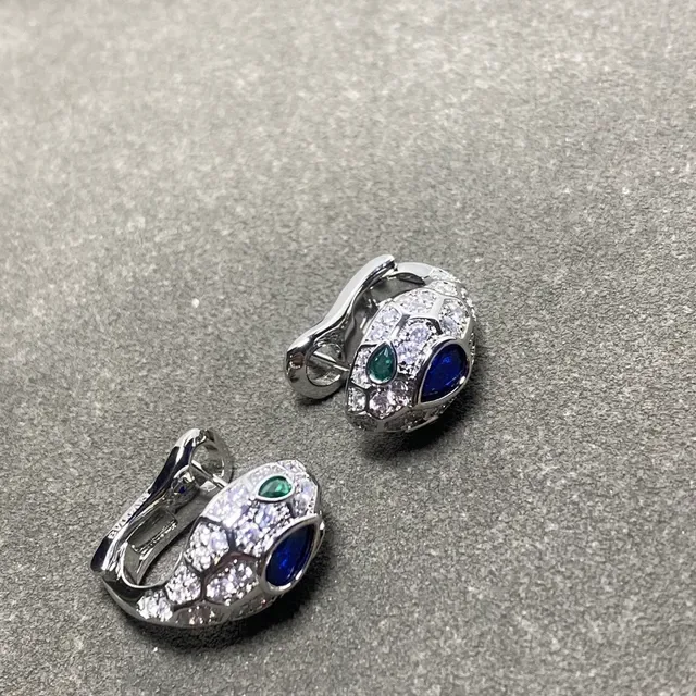 Cartier Silver Blue Serpent-Head Motif Pavé Diamond Scales Earrings 2